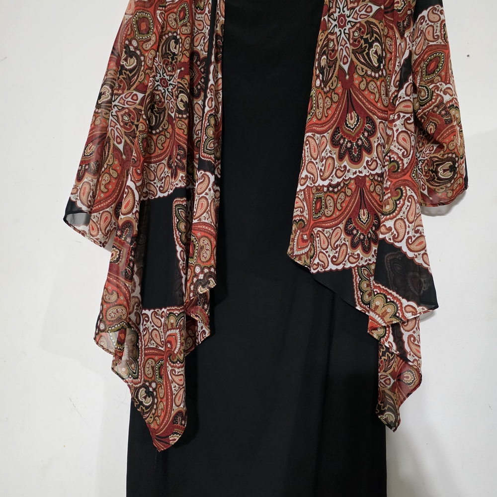 R&K Black Dress with Red Paisley Overlay